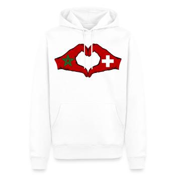 Marokko Schweiz Flagge Hände Herzform - Männer Premium Bio Hoodie - Weiß - Vorne - Nico (187cm)
