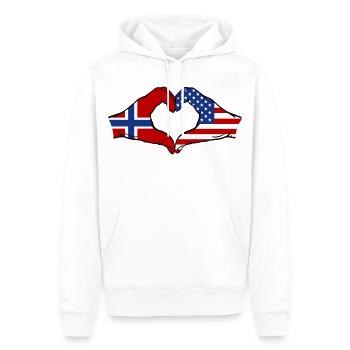Norvège États-Unis Drapeau Main Coeur Forme - Sweat à capuche Premium bio Homme - blanc - Devant - Nico (187cm)