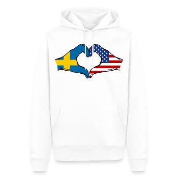 Schweden USA Flagge Hände Herzform - Männer Premium Bio Hoodie - Weiß - Vorne - Nico (187cm)