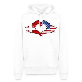 Dänemark USA Flagge Haende Herzform used - Männer Premium Bio Hoodie - Weiß - Vorne - Nico (187cm)