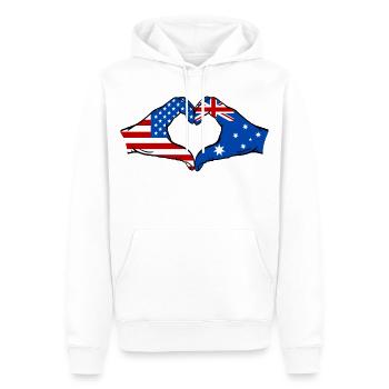 États-Unis, Australie, drapeau, main, forme de coeur - Sweat à capuche Premium bio Homme - blanc - Devant - Nico (187cm)