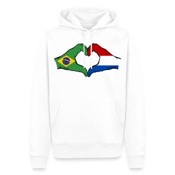 Brésil Hollande drapeau main coeur forme - Sweat à capuche Premium bio Homme - blanc - Devant - Nico (187cm)