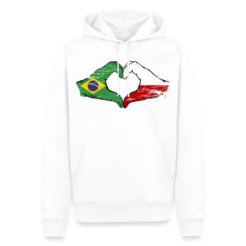 Brasilien Polen Flagge Haende Herzform used - Männer Premium Bio Hoodie - Weiß - Vorne - Nico (187cm)