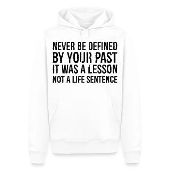 Lass dich nie von deiner Vergangenheit definieren, es war eine Lektion - Männer Premium Bio Hoodie - Weiß - Vorne - Nico (187cm)
