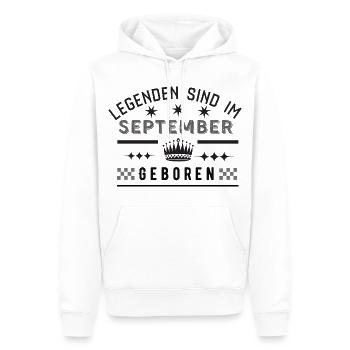 Les légendes naissent en septembre - Anniversaire - Sweat à capuche Premium bio Homme - blanc - Devant - Nico (187cm)