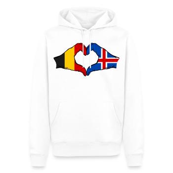 Belgique Islande Drapeau Mains Coeur Forme - Sweat à capuche Premium bio Homme - blanc - Devant - Nico (187cm)