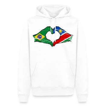 Brésil Namibie drapeau mains forme coeur - Sweat à capuche Premium bio Homme - blanc - Devant - Nico (187cm)