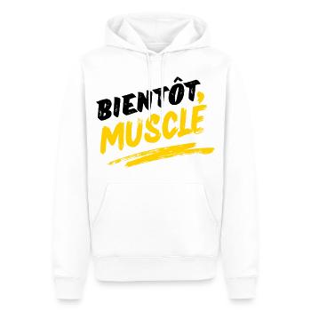 Energetisches, muskulöses Design im urbanen Stil - Männer Premium Bio Hoodie - Weiß - Vorne - Nico (187cm)