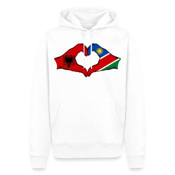 Albania Namibia Flag Hands Heart Shape - Men’s Premium Organic Hoodie - white - Front - Nico (187cm)