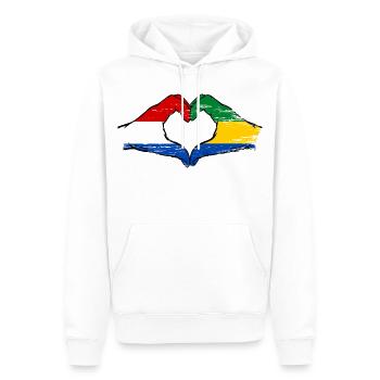 Holland Gabon Flagge Hände Herzform used - Männer Premium Bio Hoodie - Weiß - Vorne - Nico (187cm)