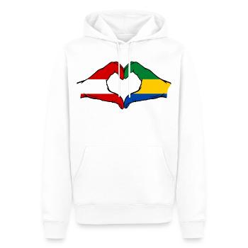 Austria Gabon Flag Hands Heart Shape Used - Men’s Premium Organic Hoodie - white - Front - Nico (187cm)