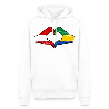 Drapeau de l'Autriche et du Gabon, mains en forme de cœur utilisées - Sweat à capuche Premium bio Homme - blanc - Devant - Nico (187cm)