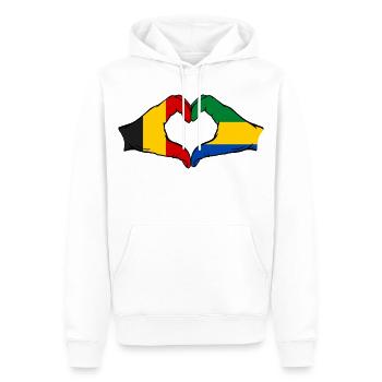 Belgique Gabon drapeau mains forme de coeur utilisé - Sweat à capuche Premium bio Homme - blanc - Devant - Nico (187cm)