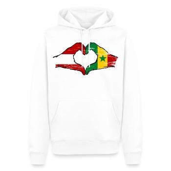 Drapeau Autriche Sénégal Mains Forme de cœur Utilisé - Sweat à capuche Premium bio Homme - blanc - Devant - Nico (187cm)