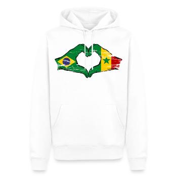 Brésil Sénégal Drapeau Mains Coeur Forme Utilisé - Sweat à capuche Premium bio Homme - blanc - Devant - Nico (187cm)