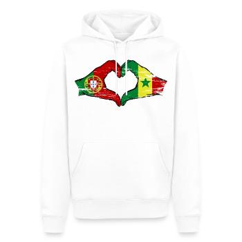 Portugal Sénégal drapeau mains coeur utilisé - Sweat à capuche Premium bio Homme - blanc - Devant - Nico (187cm)