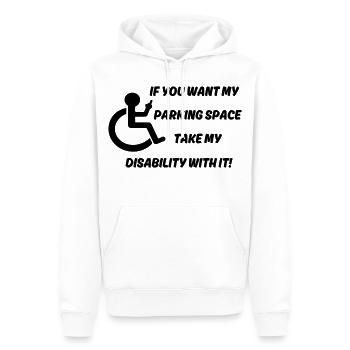 Voulez-vous mon parking pour fauteuils roulants # - Sweat à capuche Premium bio Homme - blanc - Devant - Nico (187cm)