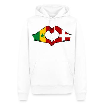 Drapeau du Sénégal Danemark Mains en forme de cœur - Sweat à capuche Premium bio Homme - blanc - Devant - Nico (187cm)
