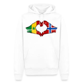 Sénégal Norvège drapeau mains forme de coeur utilisé - Sweat à capuche Premium bio Homme - blanc - Devant - Nico (187cm)