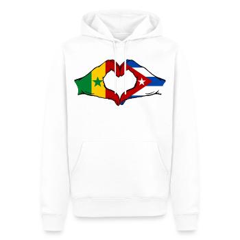 Sénégal Cuba Drapeau Mains Coeur Forme - Sweat à capuche Premium bio Homme - blanc - Devant - Nico (187cm)