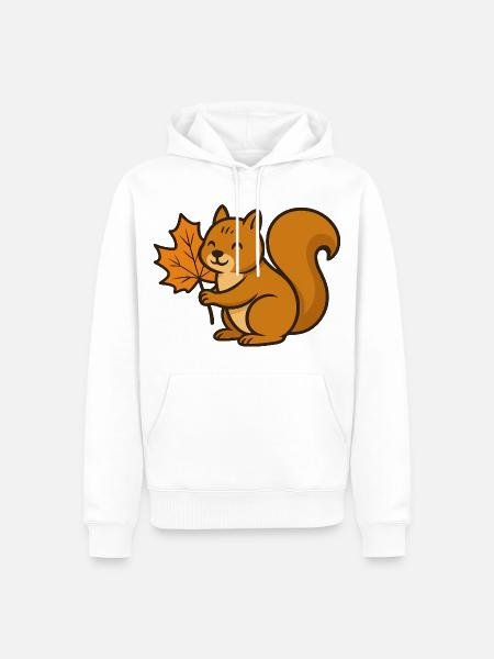 Niedliches Eichhörnchen mit Herbstblatt Cartoon - Männer Premium Bio Hoodie - Weiß