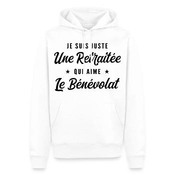 Retraitée Bénévole Humour Cadeau Retraite - Sweat à capuche Premium bio Homme - blanc - Devant - Nico (187cm)