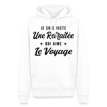 Retraitée Voyageuse Humour Cadeau Retraite - Sweat à capuche Premium bio Homme - blanc - Devant - Nico (187cm)