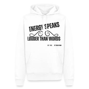 L’énergie parle plus fort que les mots - Sweat à capuche Premium bio Homme - blanc - Devant - Nico (187cm)