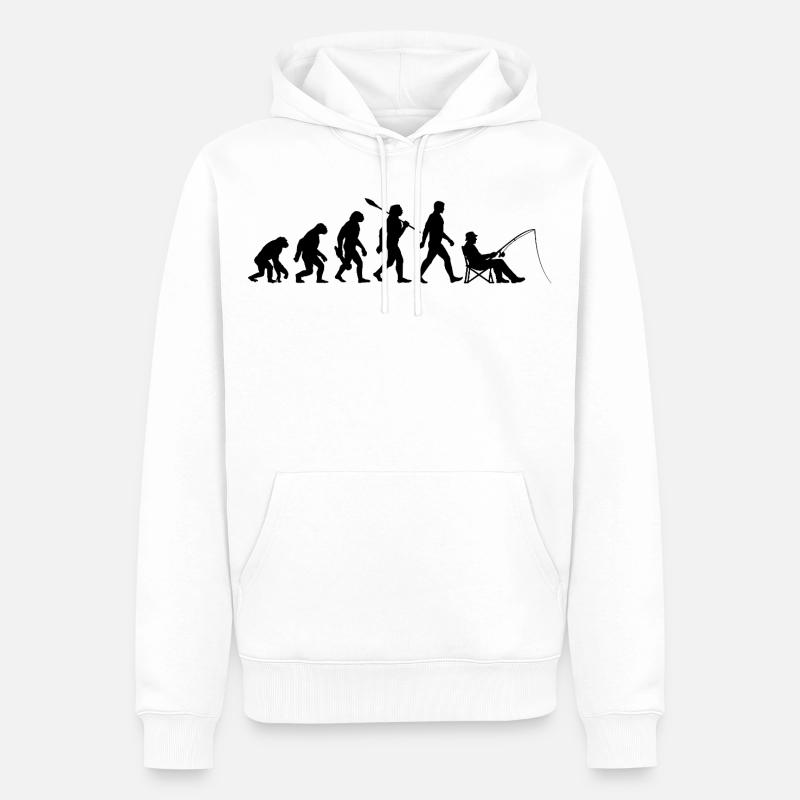 Evolution - Pêche, Cadeau de pêcheur - Sweat à capuche Premium bio Homme - blanc