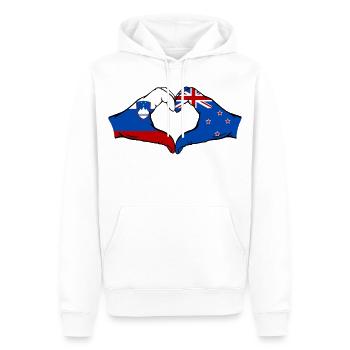 Slovénie, Nouvelle-Zélande, Drapeau, Herform, Mains - Sweat à capuche Premium bio Homme - blanc - Devant - Nico (187cm)