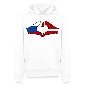 Russland_Lettland_Flagge_Hände_Herzform - Sweat à capuche Premium bio Homme - blanc - Devant - Nico (187cm)