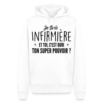 Je suis Infirmière. C'est quoi ton super pouvoir ? - Sweat à capuche Premium bio Homme - blanc - Devant - Nico (187cm)