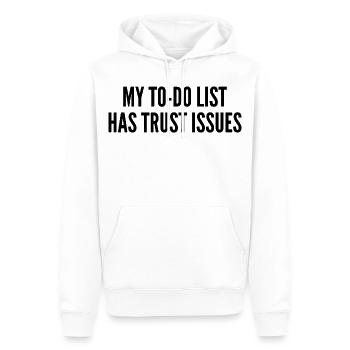 My to-do list has trust issues - Männer Premium Bio Hoodie - Weiß - Vorne - Nico (187cm)