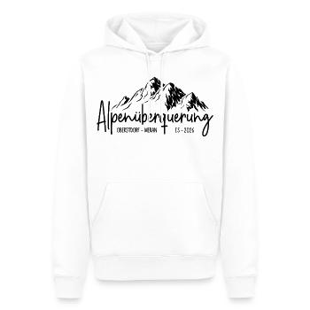 Alpenüberquerung E5 2026 / Oberstdorf - Meran - Männer Premium Bio Hoodie - Weiß - Vorne - Nico (187cm)