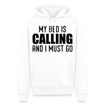 Mein Bett ruft und ich muss gehen - Männer Premium Bio Hoodie - Weiß - Vorne - Nico (187cm)