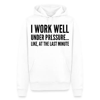 Ich arbeite gut unter Druck Wie in letzter Minute - Männer Premium Bio Hoodie - Weiß - Vorne - Nico (187cm)