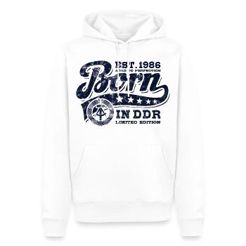 Born in DDR 1986 - Geburtstag - Ossi Geschenk - Männer Premium Bio Hoodie - Weiß - Vorne - Nico (187cm)
