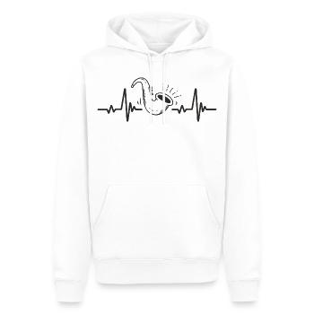 Saxophone Rythme Musique Jazz Instrument Cœur - Sweat à capuche Premium bio Homme - blanc - Devant - Nico (187cm)