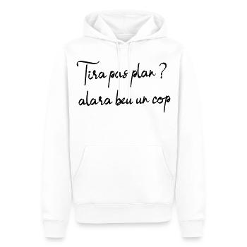 Tira pas plan ? alara beu un còp, pétanque apéro - Sweat à capuche Premium bio Homme - blanc - Devant - Nico (187cm)