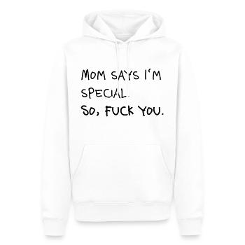 Maman dit que je suis une déclaration spéciale - Sweat à capuche Premium bio Homme - blanc - Devant - Nico (187cm)