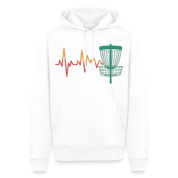 Heartbeat DiscGolf Motif - Men’s Premium Organic Hoodie - white - Front - Nico (187cm)