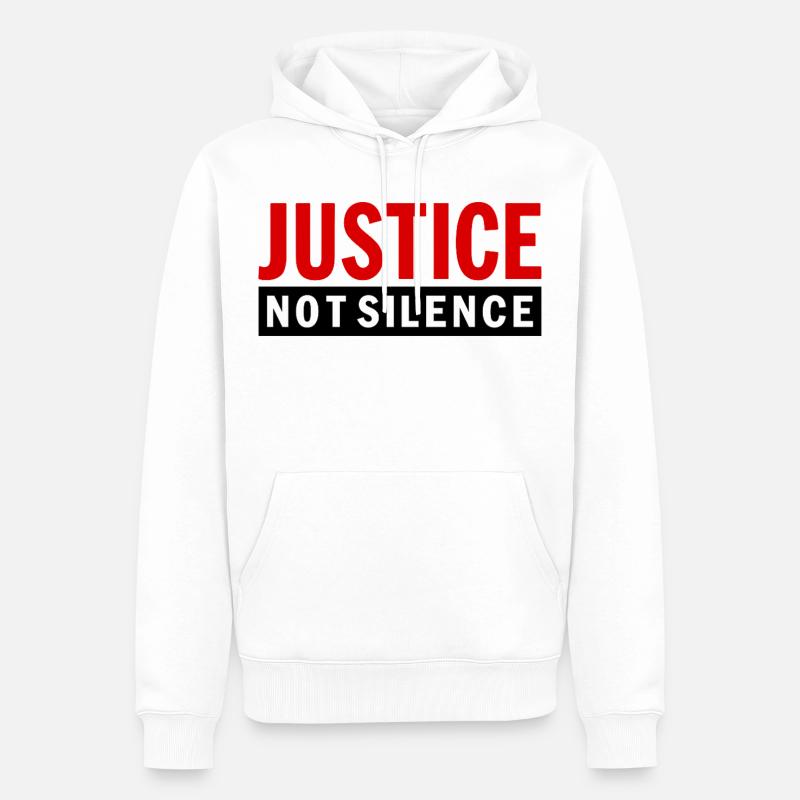 Justice Not Silence Déclaration de Gerechtigkeit - Sweat à capuche Premium bio Homme - blanc