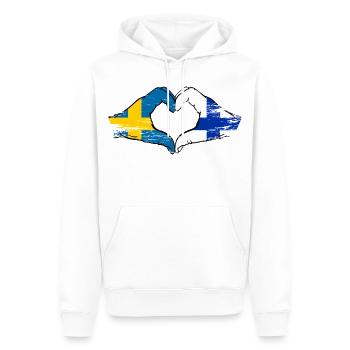 Mains en forme de cœur du drapeau Suède-Finlande utilisées - Sweat à capuche Premium bio Homme - blanc - Devant - Nico (187cm)