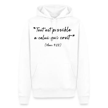Alles ist für den, der glaubt, möglich (Markus 9,23) - Männer Premium Bio Hoodie - Weiß - Vorne - Nico (187cm)