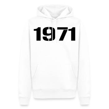 Millésime 1971 - Sweat à capuche Premium bio Homme - blanc - Devant - Nico (187cm)