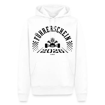 Permis de conduire 2026 (conducteur débutant / Noir) - Sweat à capuche Premium bio Homme - blanc - Devant - Nico (187cm)
