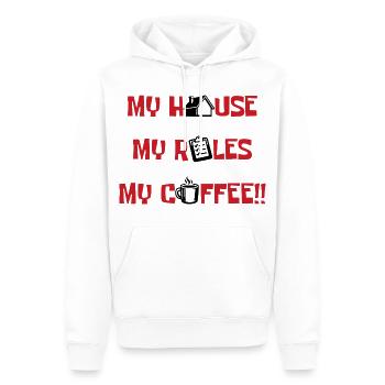 Mein Haus, Meine Regeln, Mein Kaffee - Männer Premium Bio Hoodie - Weiß - Vorne - Nico (187cm)