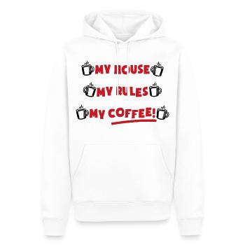 Mein Haus, Meine Regeln, Mein Kaffee - Männer Premium Bio Hoodie - Weiß - Vorne - Nico (187cm)