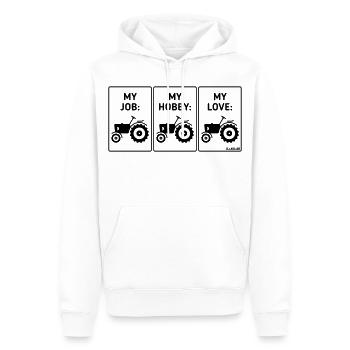 Mon travail – mon loisir – mon amour (Tractor Bauer / B) - Sweat à capuche Premium bio Homme - blanc - Devant - Nico (187cm)
