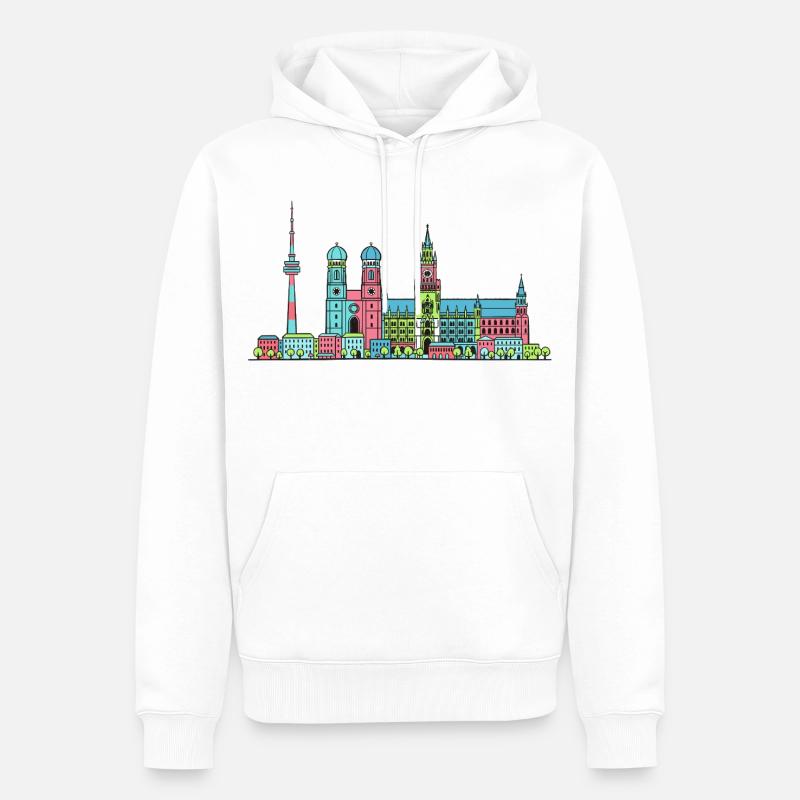 Münchner Stadtskyline Marienplatz Moderne Linienkunst - Männer Premium Bio Hoodie - Weiß